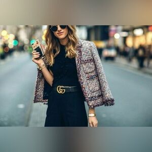 Zara Frayed Tweed Jacket in Red